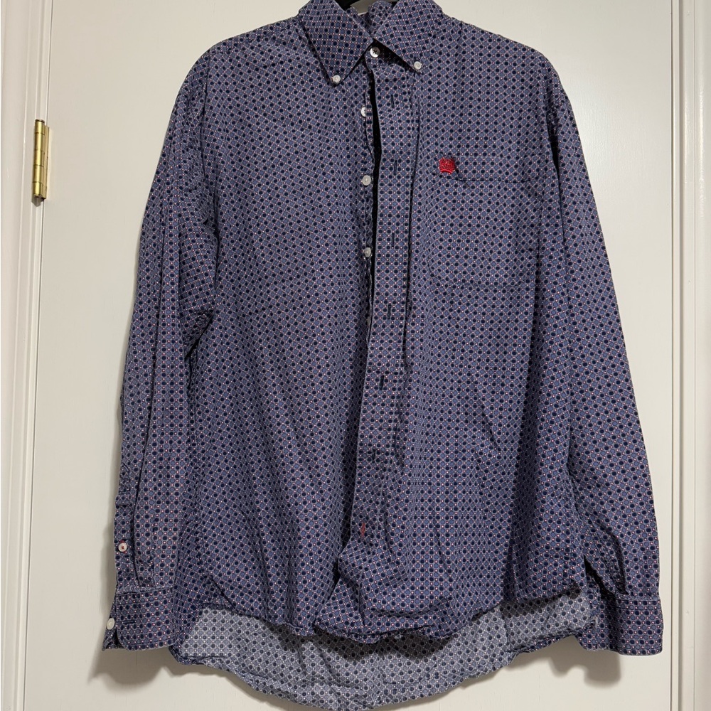 Cinch Blue Patterned Button-Up Shirt